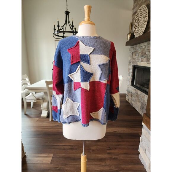 North Style Star Sweater‎ Red White Blue Vintage Knit Size Large - Picture 1 of 7